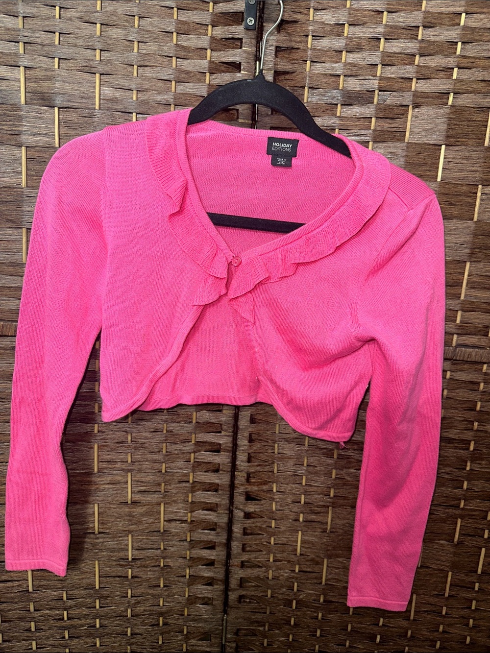 Holiday Editions Vibrant Pink Cropped Ruffle Cardigan